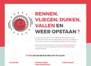 Poster 'Rennen, vliegen, duiken, vallen en weer opstaan?'